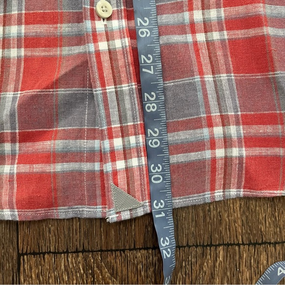 UnTuckIt 100% linen red plaid casual long sleeve button front shirt XL - Picture 8 of 8